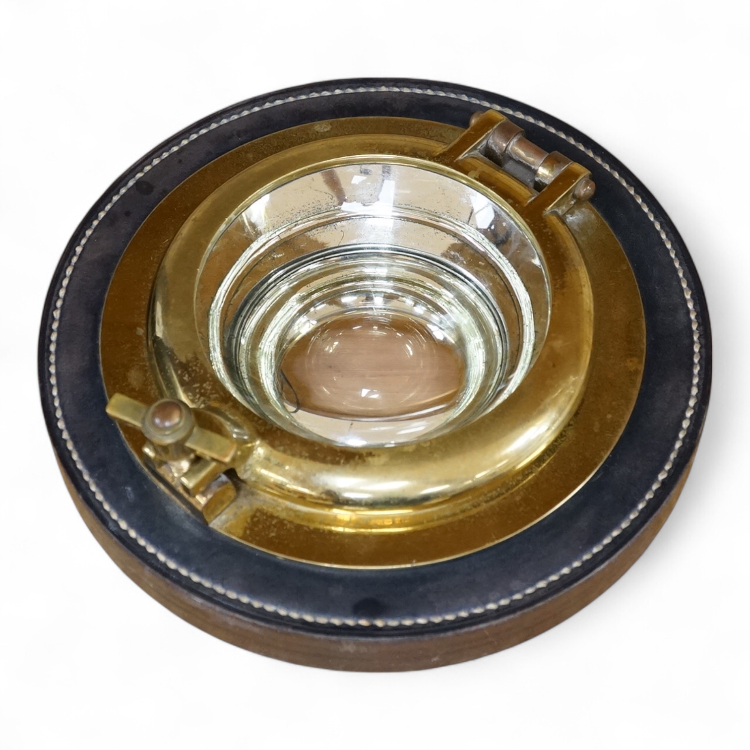 A Hermes brass and leather ‘porthole’ dish, 19.5cm
